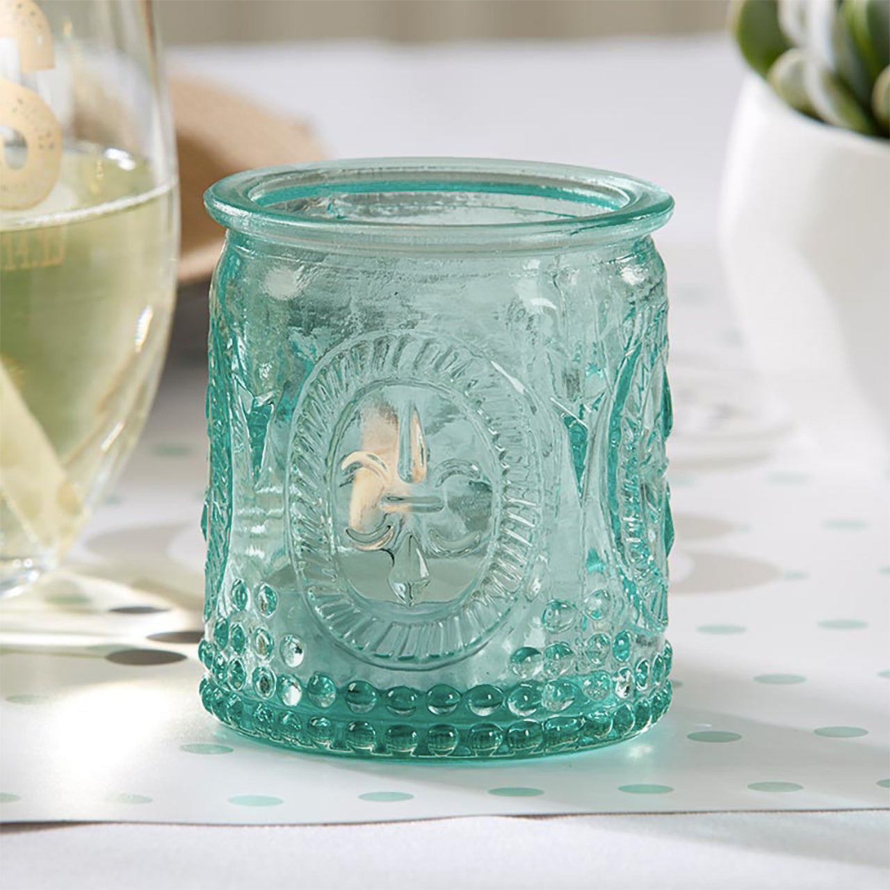 Vintage Blue Glass Tea Light Holder (Set of 8)