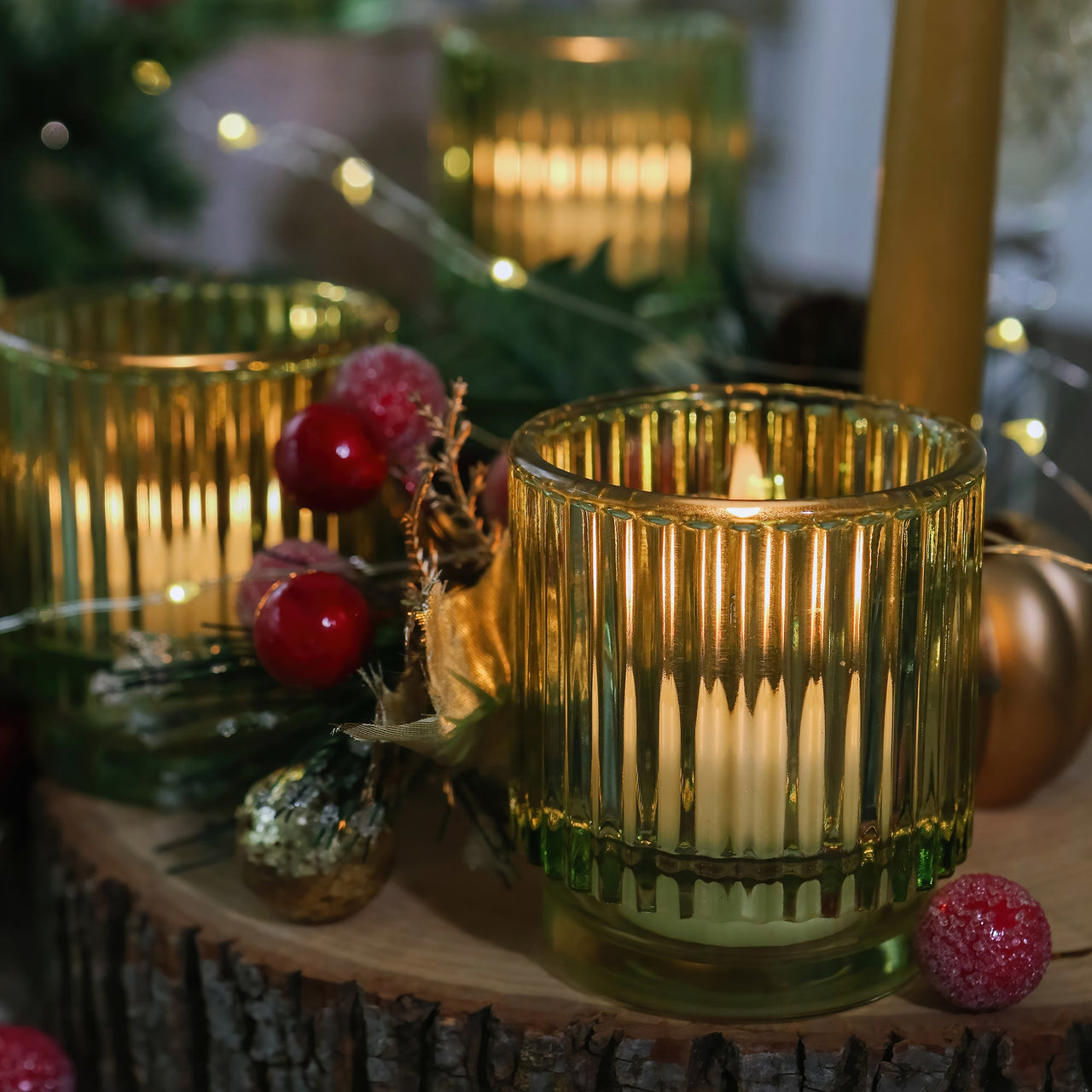 Ribbed Green Glass Votive Candle Holder (Set of 6) | Kate Aspen | Alt Image 7