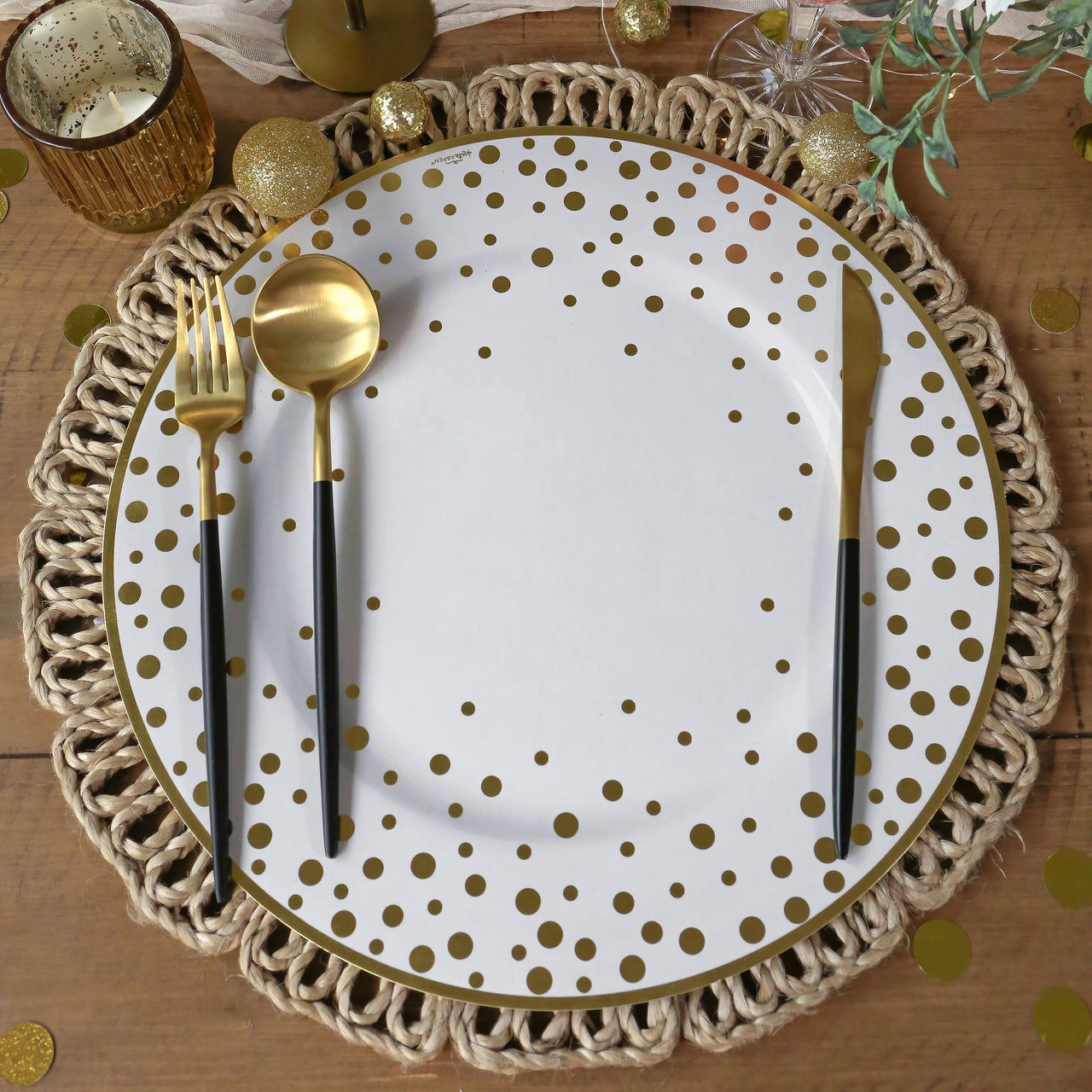 13” Classic Gold Foil Dot Placemat (set of 24) | Kate Aspen | Alternate Image 2