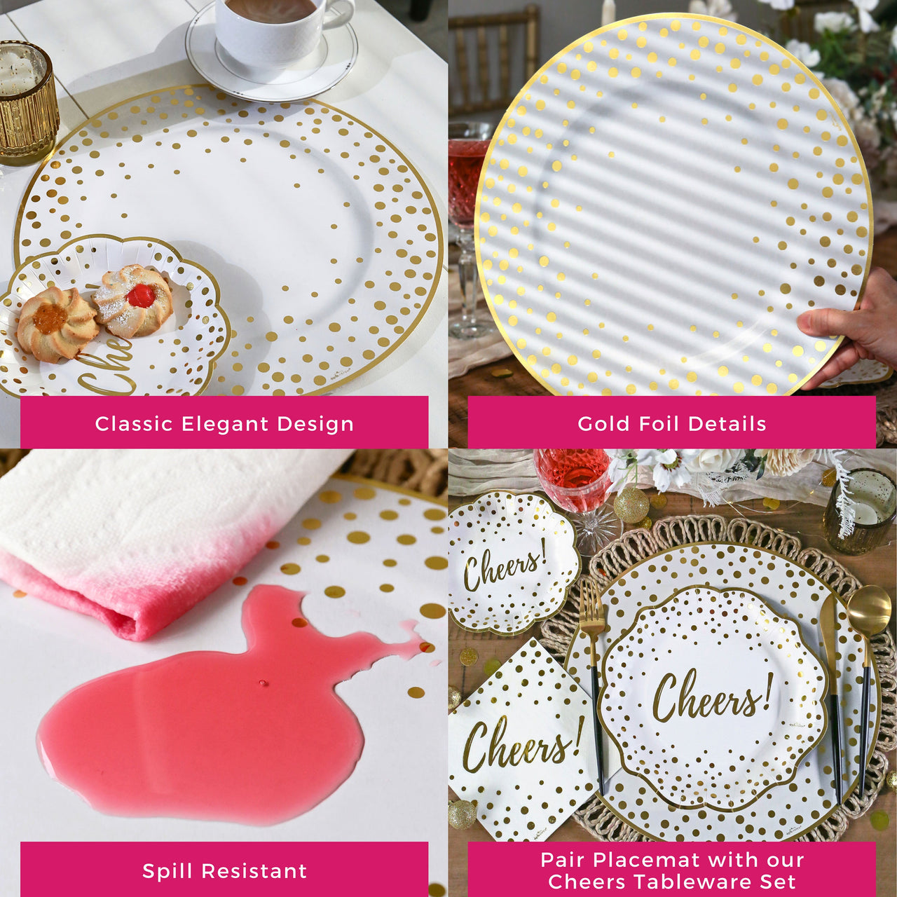 13” Classic Gold Foil Dot Placemat (set of 24) | Kate Aspen | Alternate Image 5