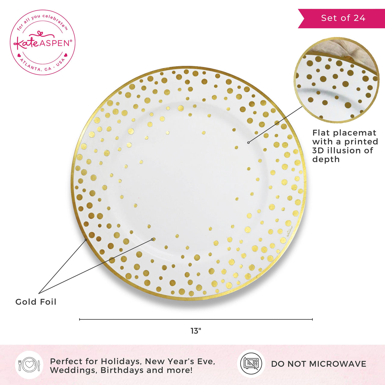 13” Classic Gold Foil Dot Placemat (set of 24) | Kate Aspen | Alternate Image 6